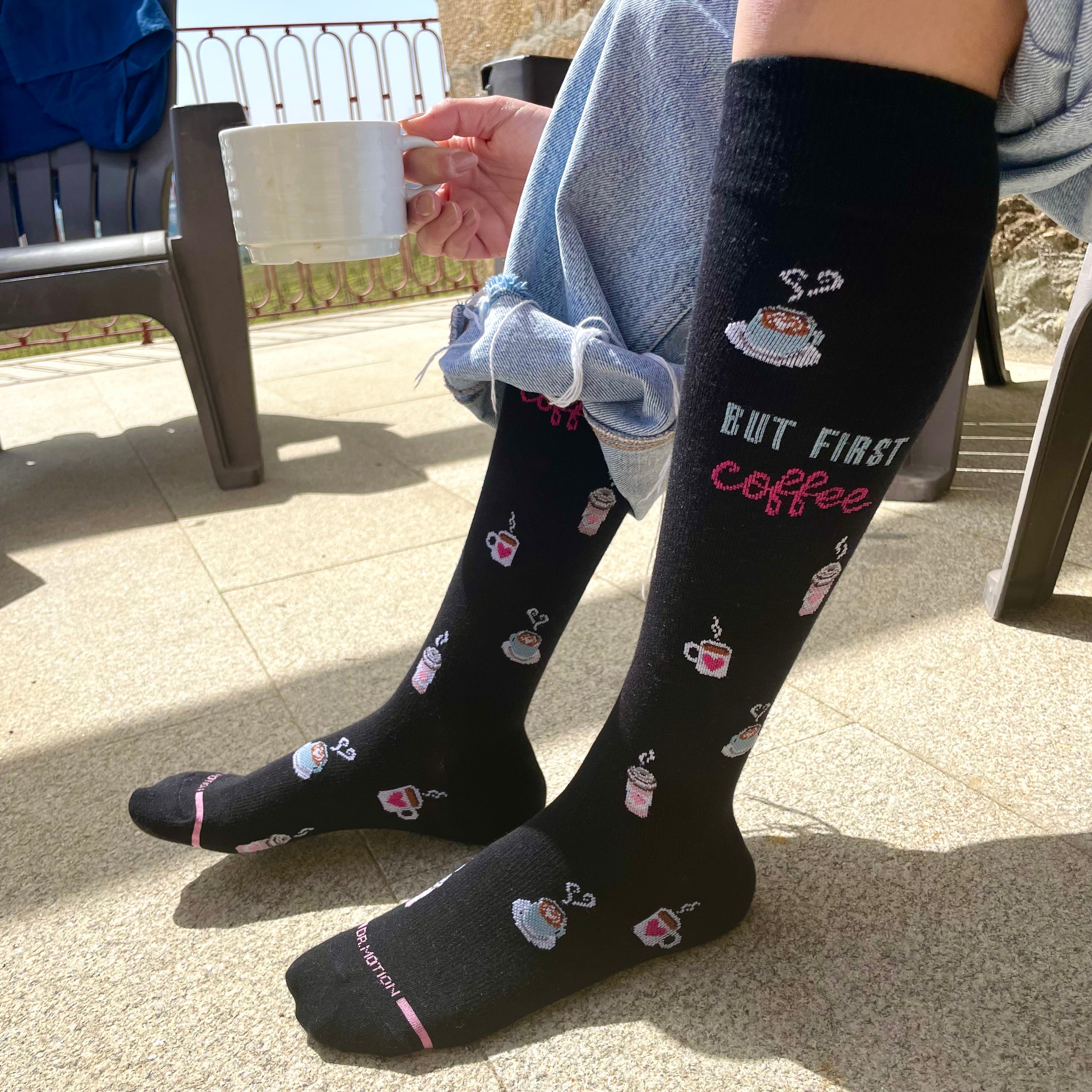 First Coffee | Knee-High Compression Socks For Women