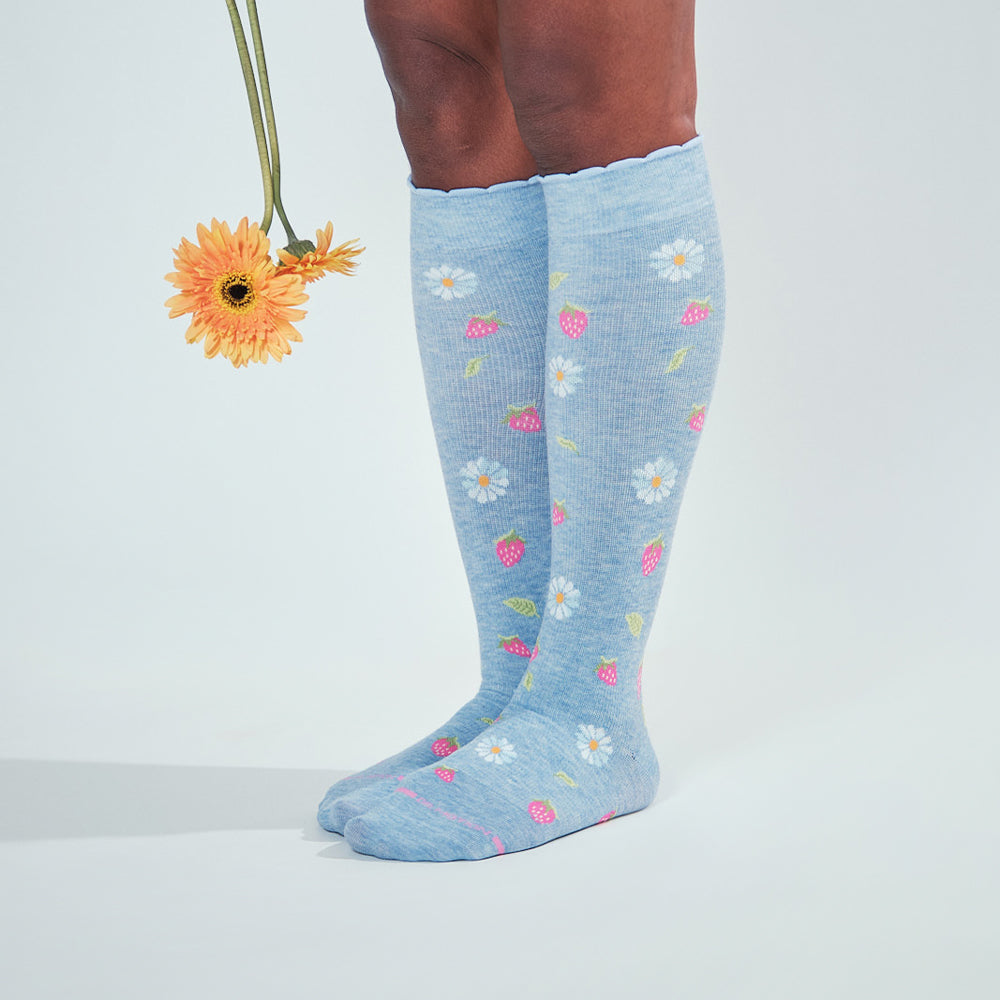 Strawberry Floral | Knee-High Compression Socks For Women