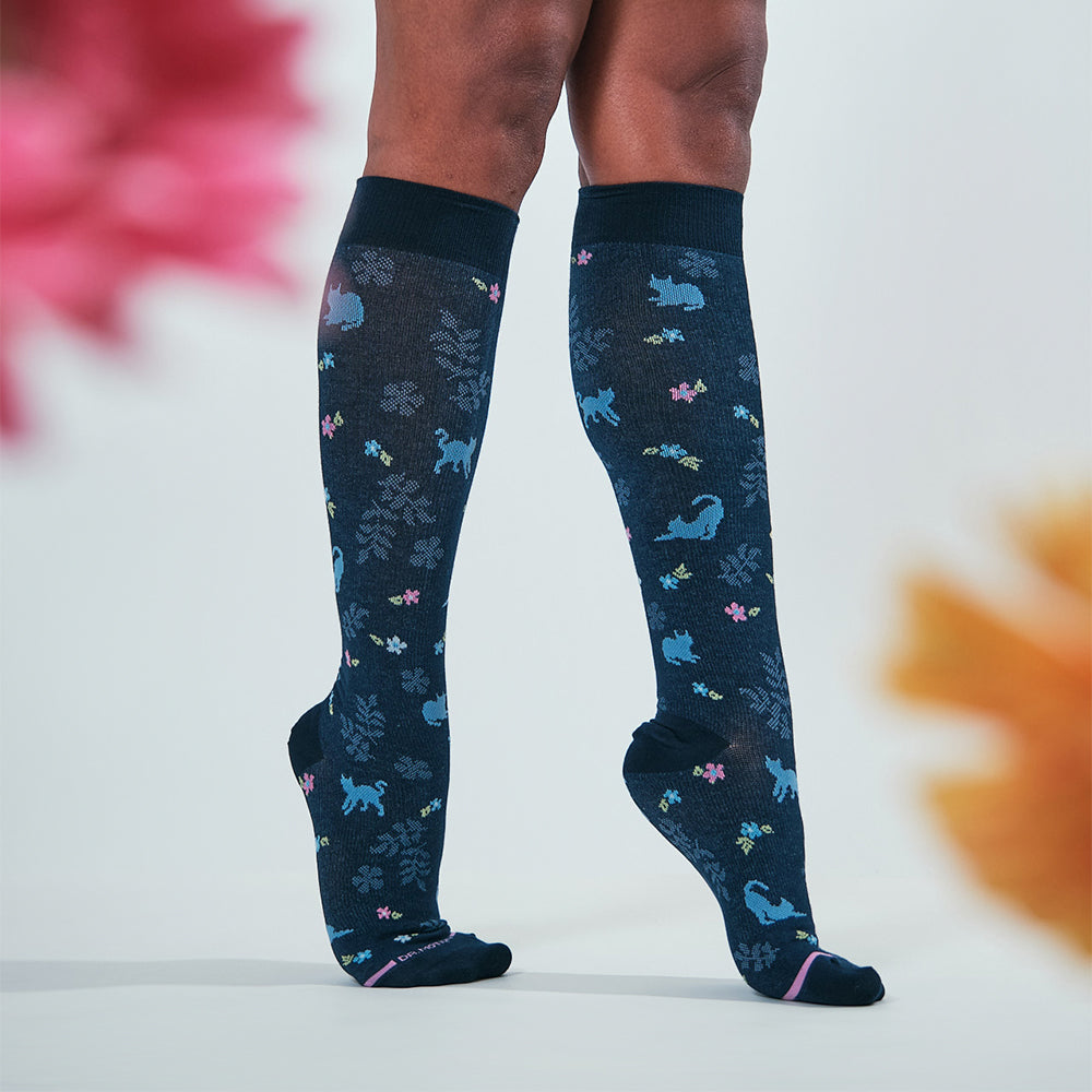 Cat Floral | Knee-High Compression Socks For Women