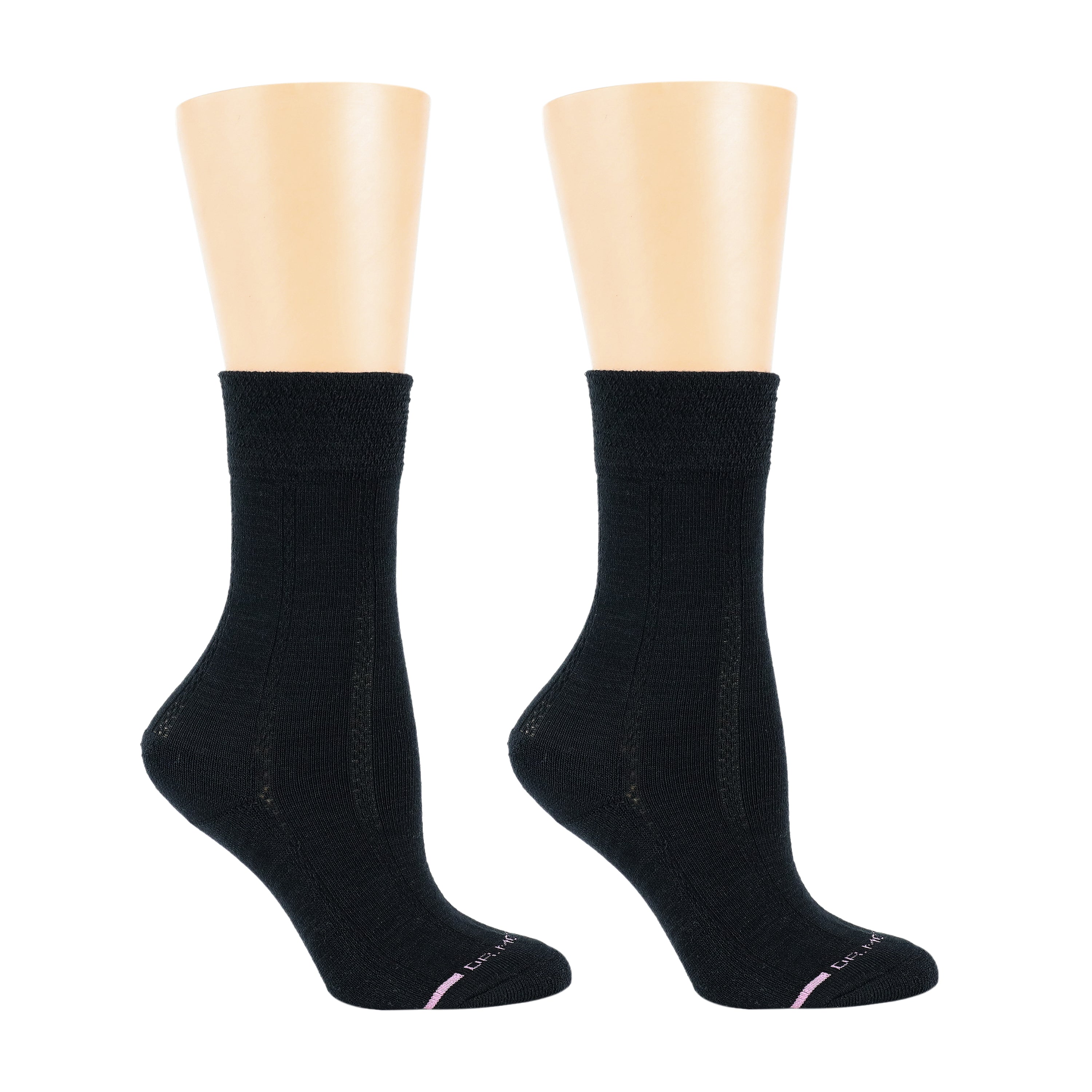 Black half-cushion socks with a textured design, suitable for women, displayed on a mannequin.