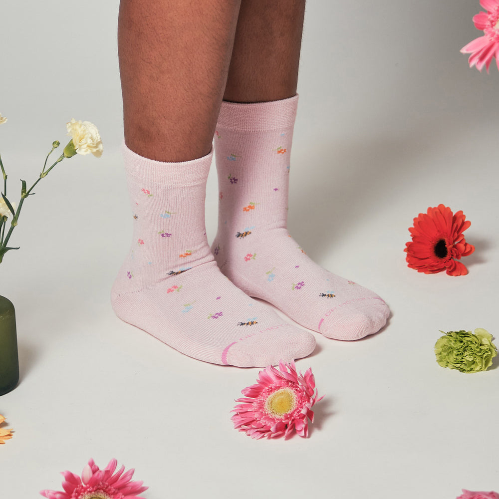 Flowers And Bees | Diabetic Half Cushion Socks For Women