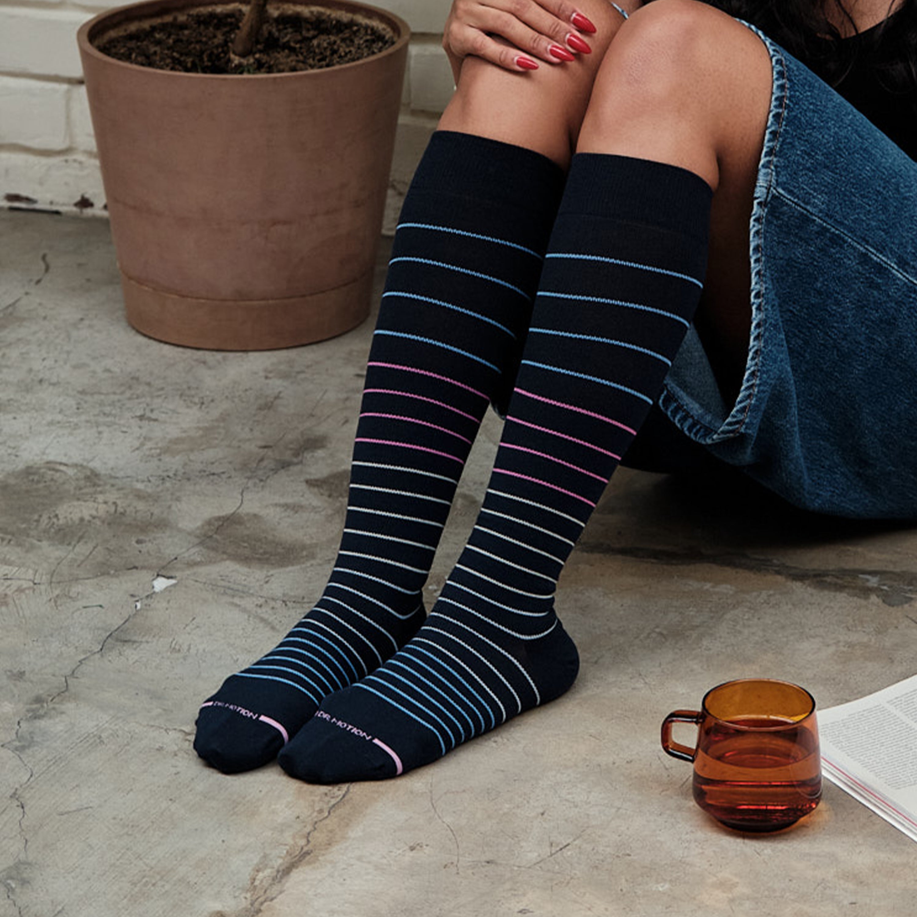 Multi-Color Pinstripe | Knee-High Compression Socks For Women