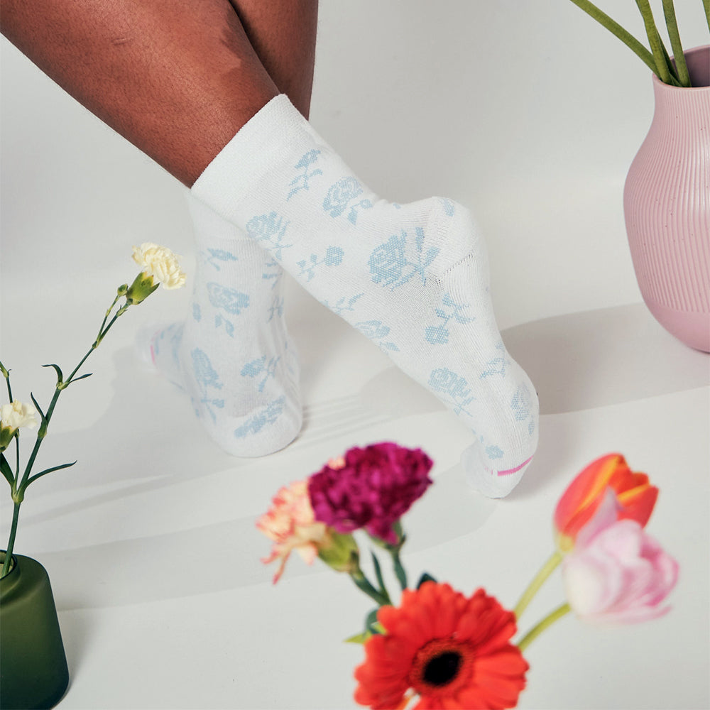French Floral | Diabetic Half Cushion Socks For Women