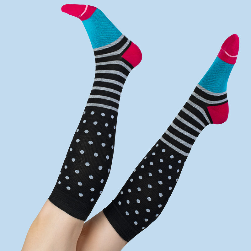 KneeHigh Compression Socks For Women Dr. Motion Dots & Stripes